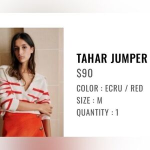 Sezane Tahar Jumper Ecru / Red - Size M